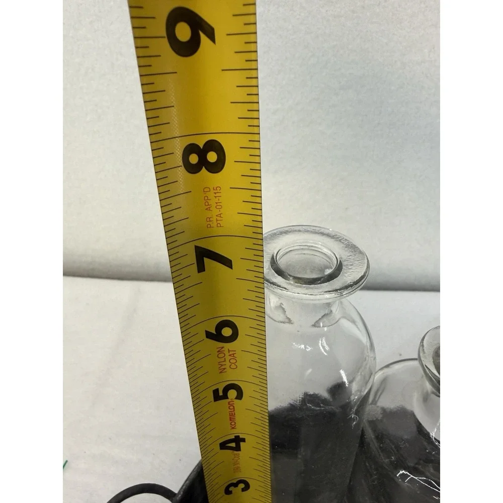 Set Of 3 Clear Glass Bud Vases In‎ Distressed Galvanized Tray